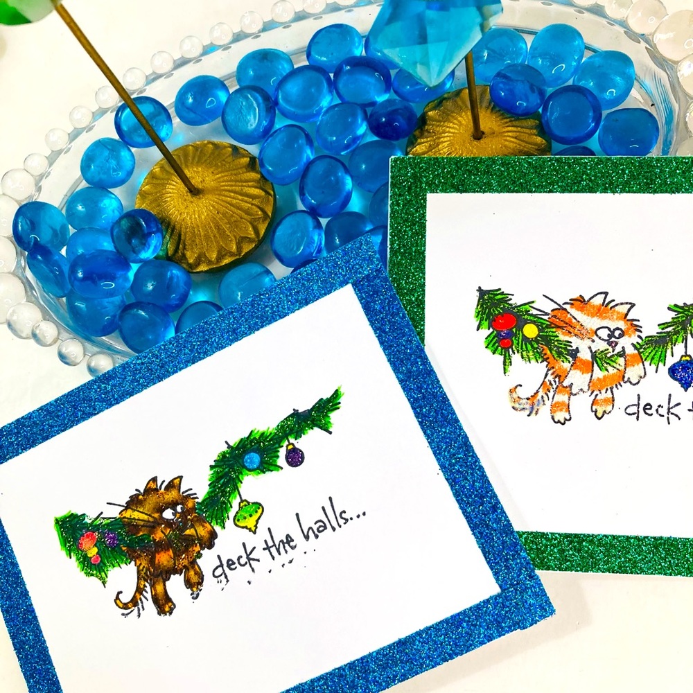 Handmade Kitty in Tree Christmas Cards